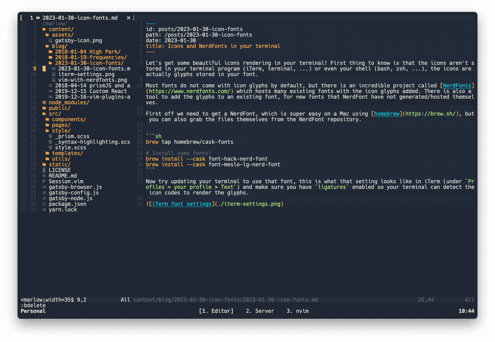 Vim file tree with filetype icons